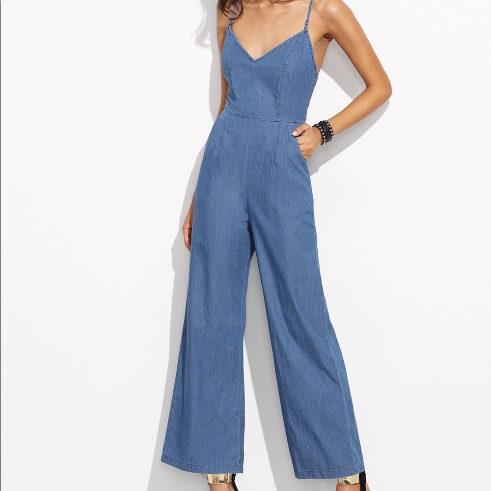 NEW Denim Jean Palazzo Jumpsuit, Size Medium